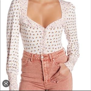 Free People Kissin Kate Top Longsleeve‎ Floral Shirt Size XS